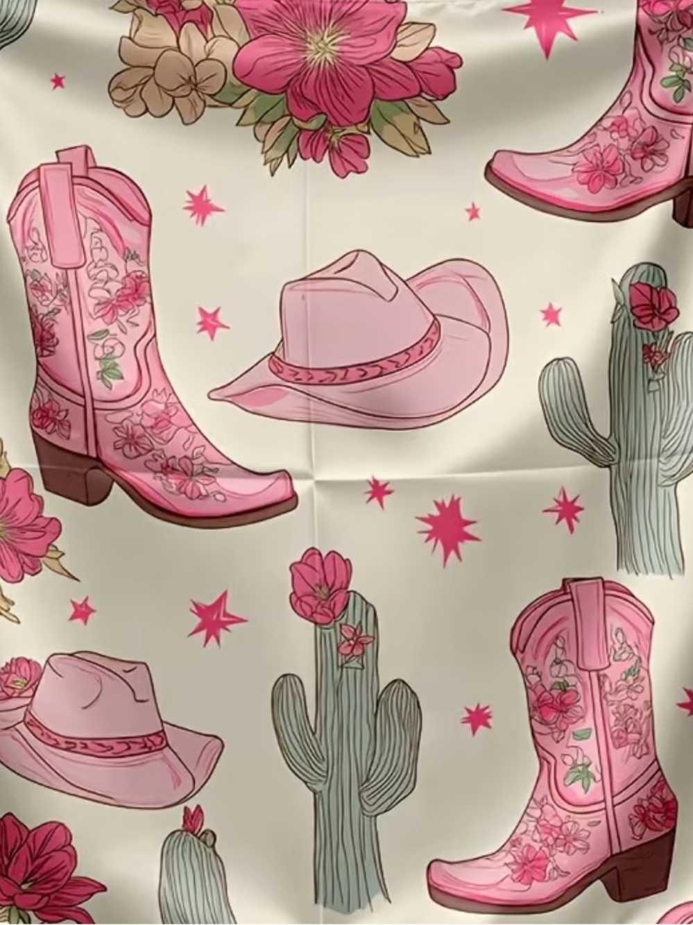 Pink Western Boots & Hat Print Silky Scarf 35”